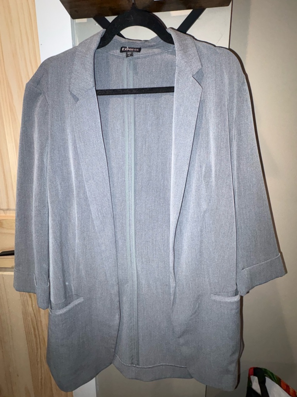 Express Light Gray Open Blazer with Notch Lapel